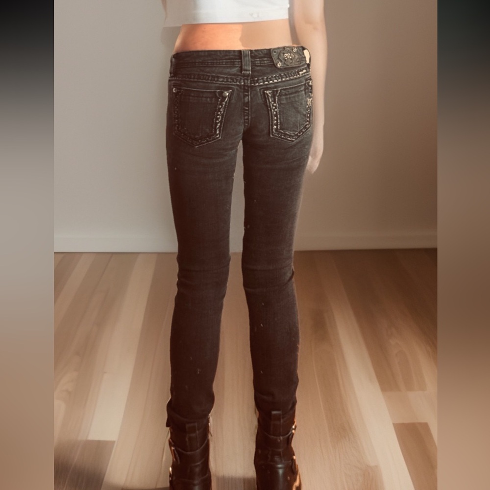 🖤MISS ME🖤 SKINNY JS540859 LOW-RISE BLING FRAMED POCKET EDGEY STEAMPUNK JEANS